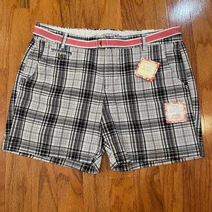 Dockers Size 16 Shorts Black White Plaid With Pink & White Belt NWT Soft Khakis